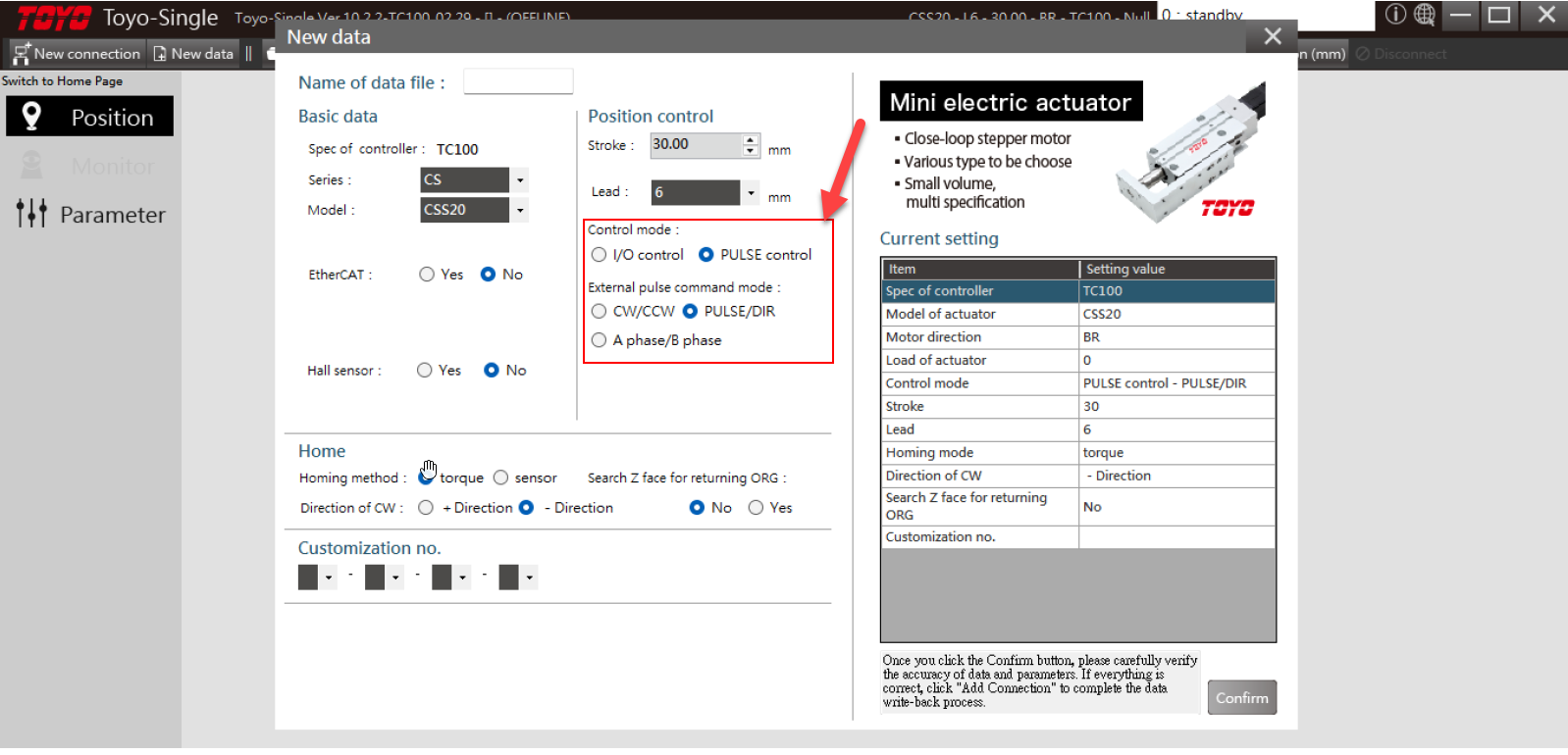 Step 6: Change drive mode to pulse control